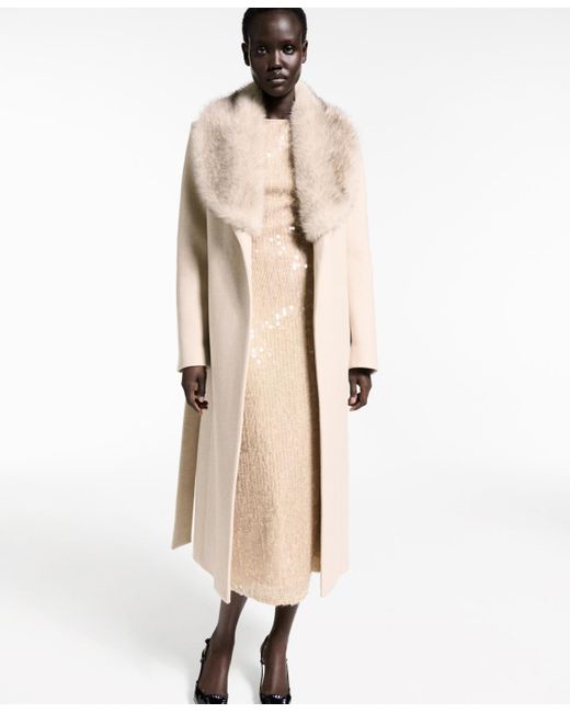Mango Natural Detachable Collar Manteco Wool Coat