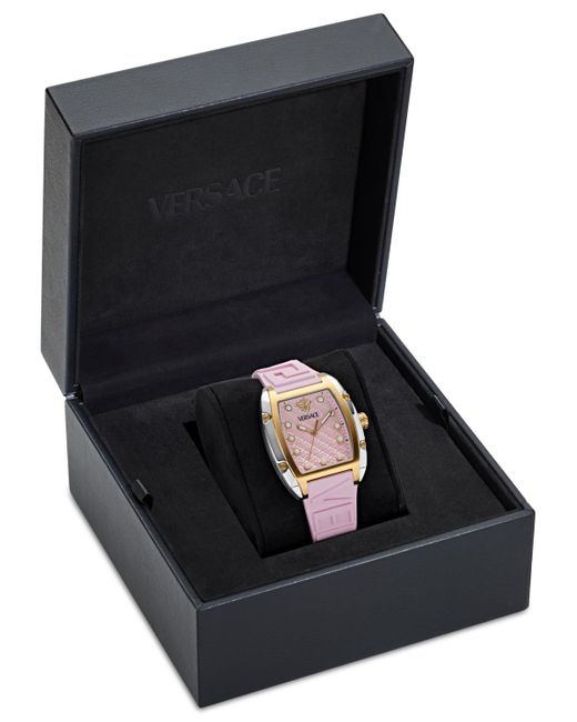 Versace Swiss Pink Silicone Strap Watch 45x36mm