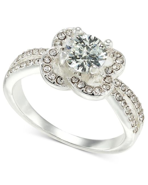 Charter Club White Tone Pave & Cubic Zirconia Flower Halo Ring