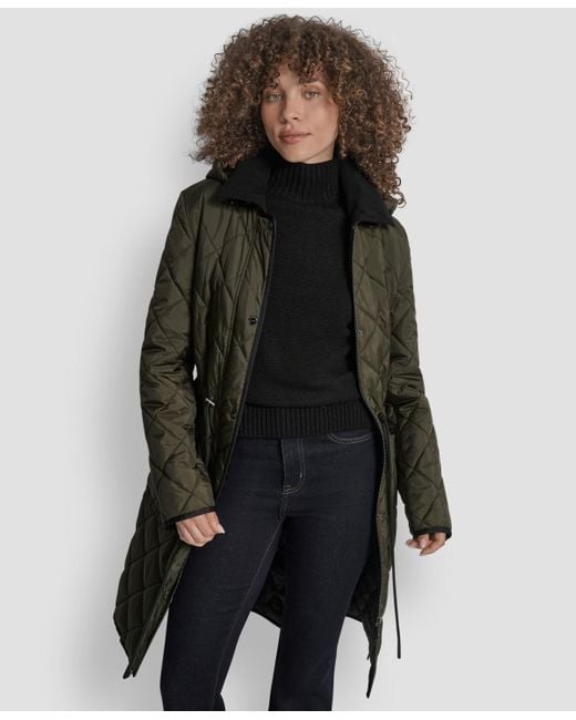 DKNY Green Corduroy-collar Quilted Anorak Coat