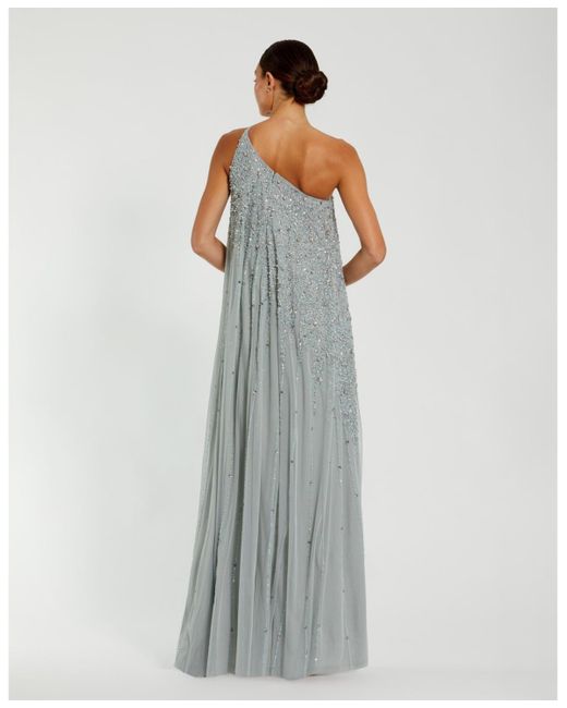 Mac Duggal White One Shoulder Embellished Trapeze A Line Gown
