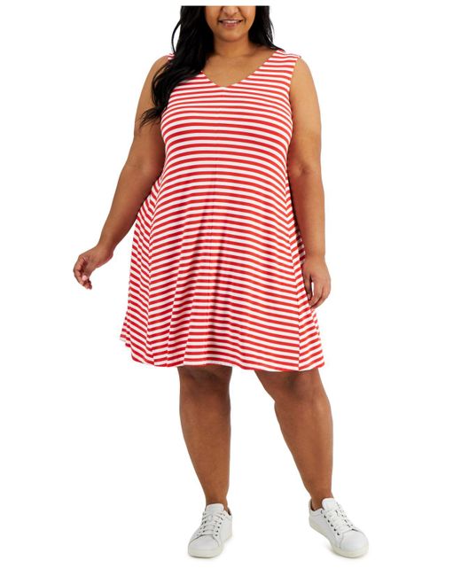 Style Co. Plus Size Striped Flip-flop Dress, Created For Macy's Red | Lyst