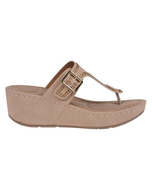 Gc Shoes Natural Alani Embellished Thong Wedge Sandals