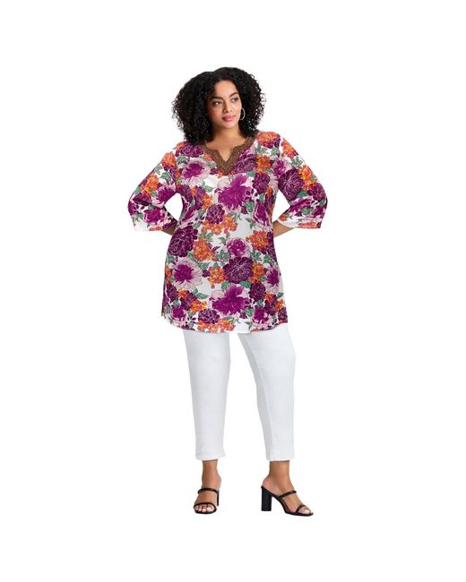 Avenue Red Plus Size Beaded Embellishment Tunic