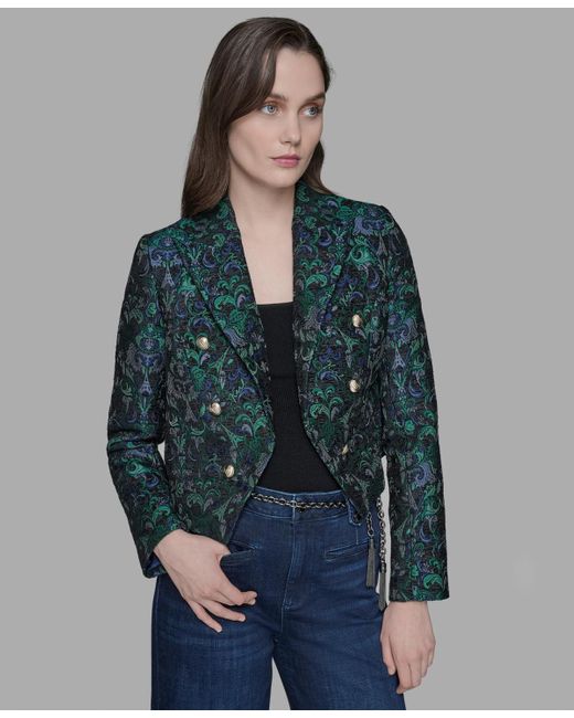 Karl Lagerfeld Multicolor Petite Jacquard Open-front Jacket