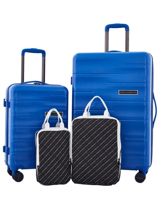 French Connection Blue 4pc Expandable Rolling Hardside luggage Set
