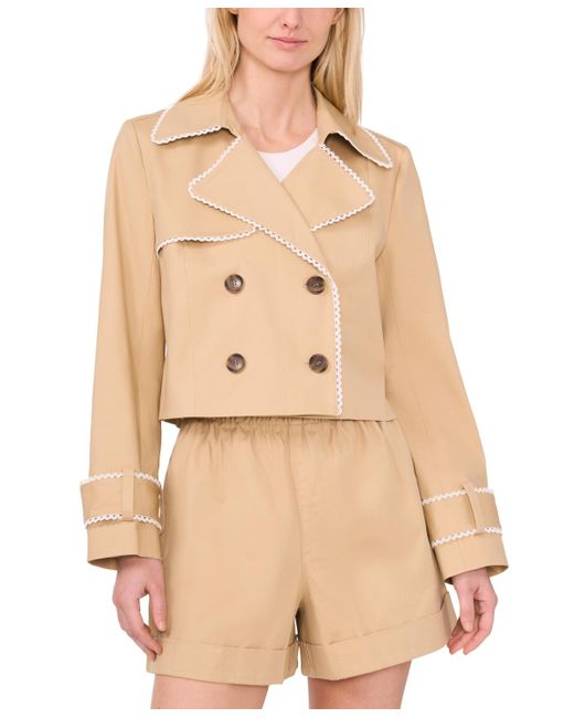 Cece Natural Cropped Scallop-trim Trench Jacket