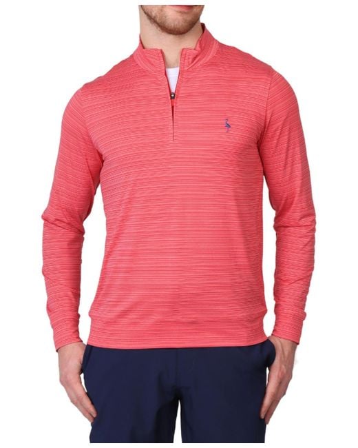 Tailorbyrd Red Yarn Dye Stripe Performance Quarter Zip for men