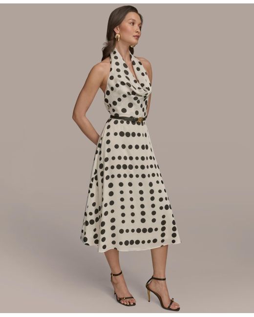 Donna Karan Natural Polka-dot Belted A-line Dress