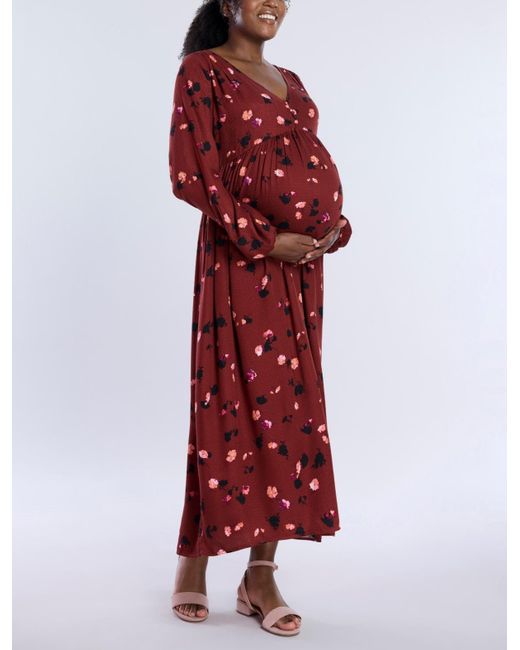 Motherhood Maternity Red Maternity Long Sleeve Button Front Midi Dress