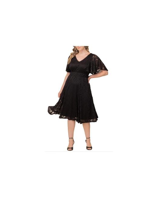 Kiyonna Black Plus Size Camille Lace Cocktail Dress