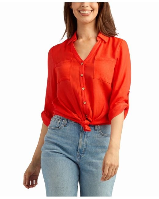 Bcx Red Texture Gauze Button-up Shirt