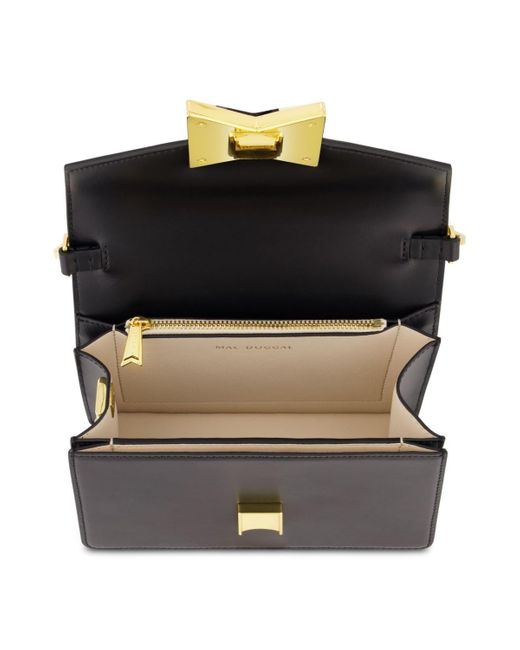 Mac Duggal Black Classic Leather Gold Plated Hardware Shoulder Bag
