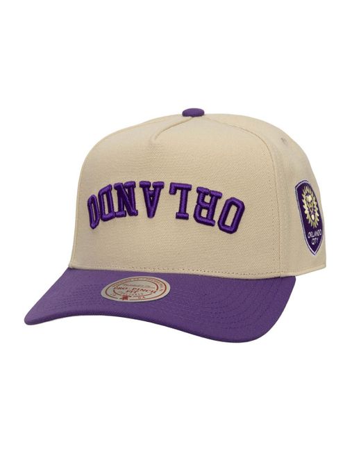 Mitchell & Ness Gray Cream/purple Orlando City Sc Upside Down Pro Pinch Snapback Hat for men