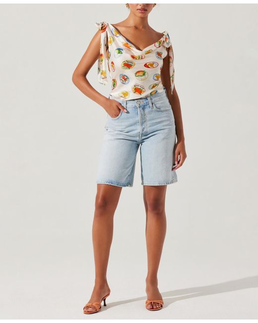 Astr Blue Allexina Cowlneck Shoulder-tie Top