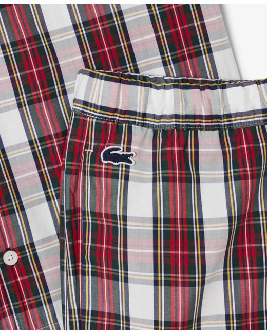Lacoste Red Plaid Pattern Pajama Set for men