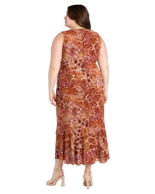 R & M Richards Red Plus Size V-neck Sleeveless Maxi Dress