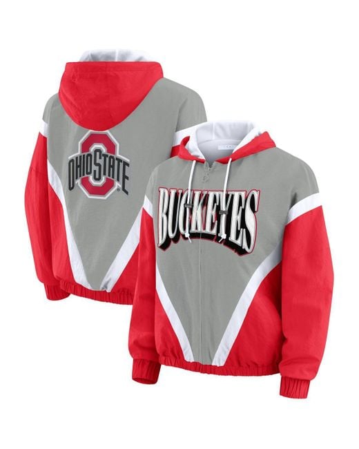 WEAR by Erin Andrews Red Scarlet/gray Ohio State Buckeyes Color Block Full-zip Windbreaker Jacket