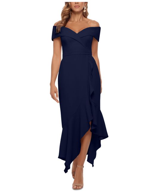 Xscape Off-the-shoulder Fit & Flare Dress in Blue | Lyst