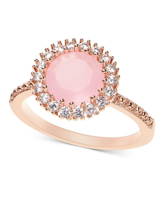 Charter Club Pink Tone Pave & Color Crystal Halo Ring