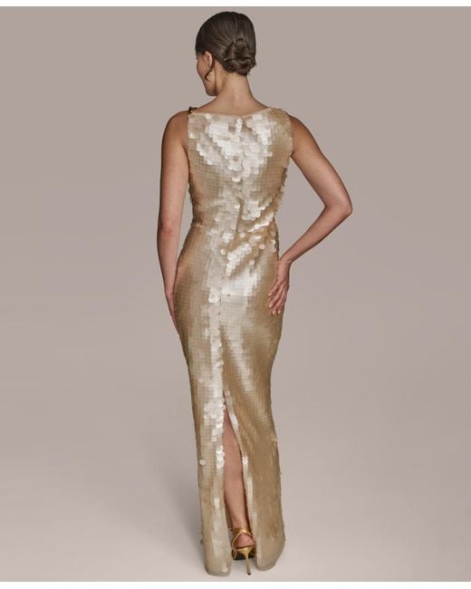 Donna Karan Natural Sequin Sleeveless Gown