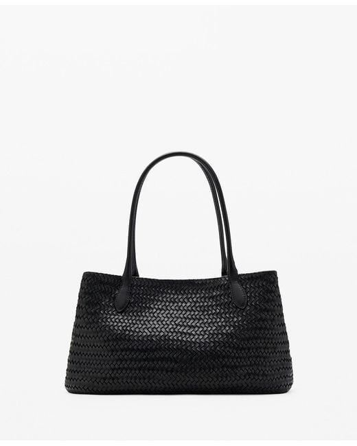 Mango Black Braided Leather Bag