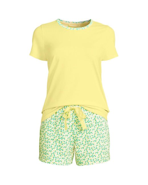 Lands' End Yellow Knit Pajama Short Set Short Sleeve T-shirt And Shorts