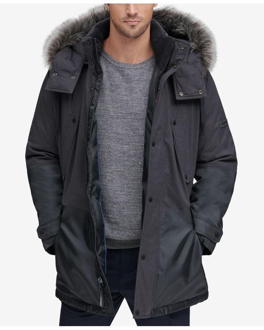 Marc New York Gray Mixed-media Parka With Removable Hood for men