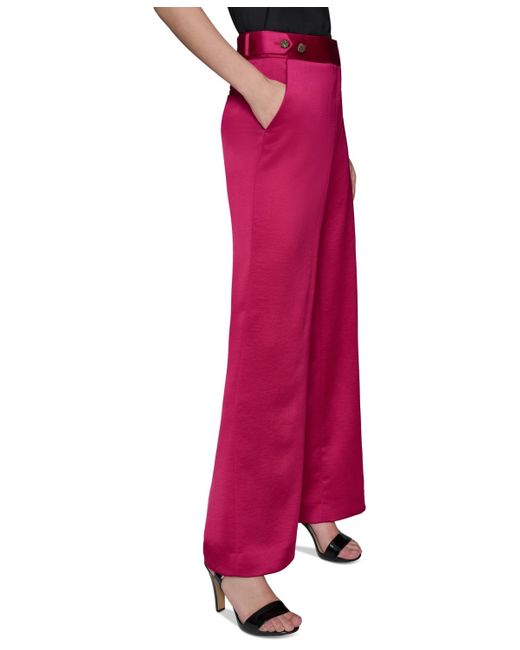 Karl Lagerfeld Red Mid-rise Wide-leg Satin Pants