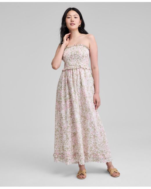 And Now This Pink Cotton Smocked Strapless Maxi Dress