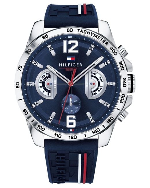 Tommy Hilfiger Analogue Navy Dial And Silicone Strap in Blue for Men - Lyst