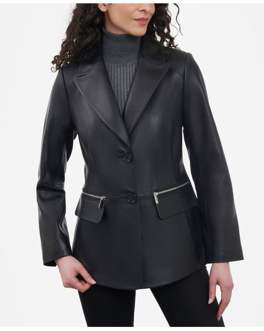 Anne Klein Zippocket Leather Blazer Coat in Black Lyst
