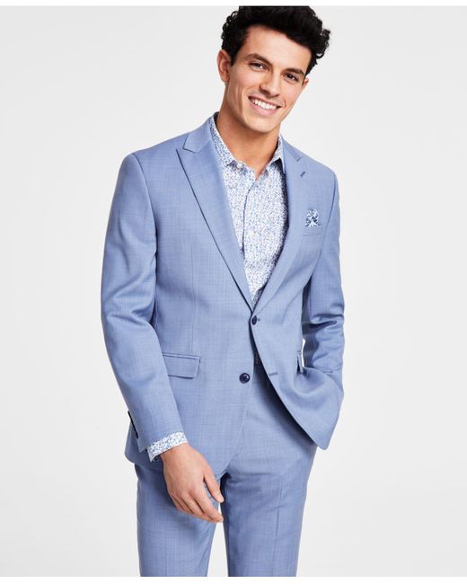Bar Iii Slimfit Wool Sharkskin Suit Jacket, Created For Macy's in Blue
