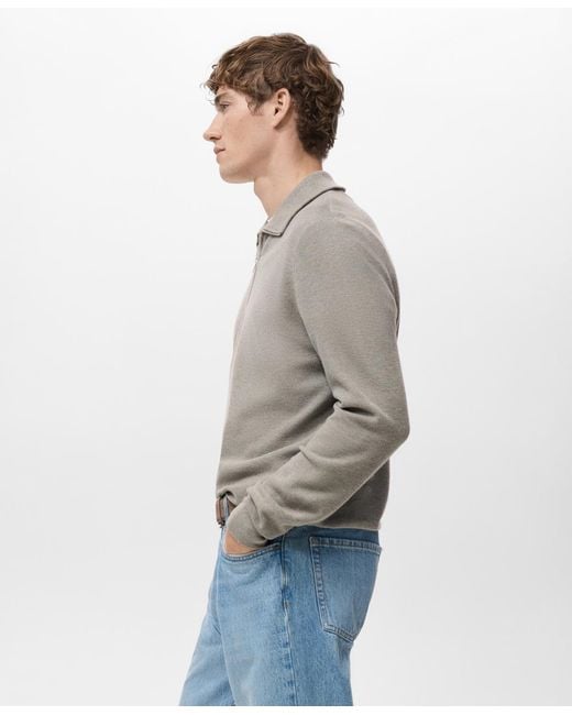 Mango Gray Zipper Collar Microstructure Sweater for men