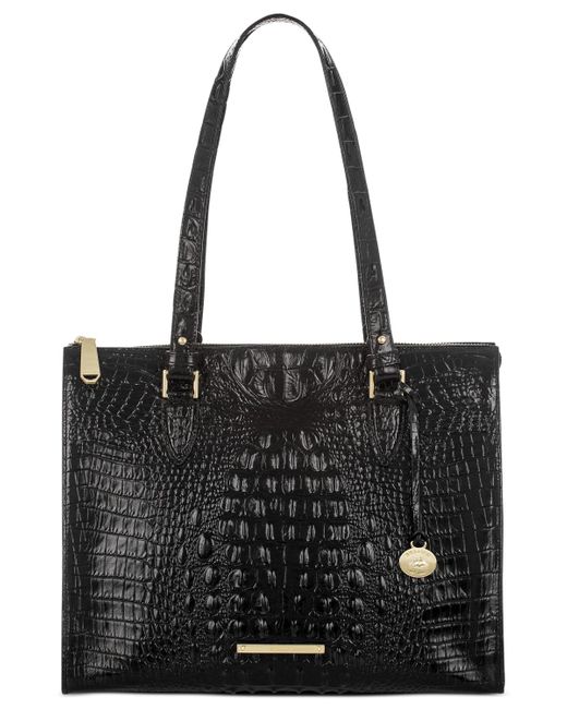 Brahmin Black Anywhere Melbourne Embossed Leather Tote
