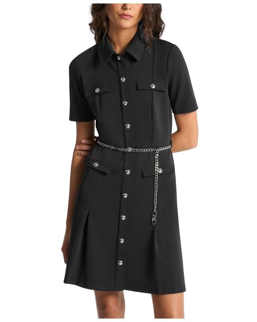 Michael Kors Women's Black Multi-pockets Collared Mini Dress -  magambanetwork.com