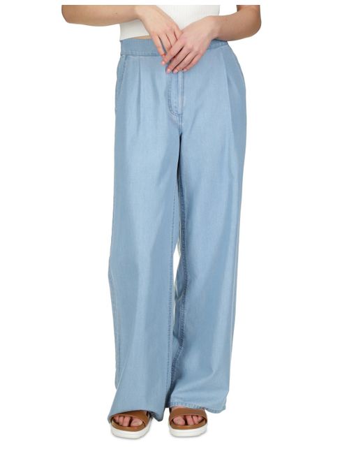 Michael Kors Blue Chambray Pleated Wide-leg Pants