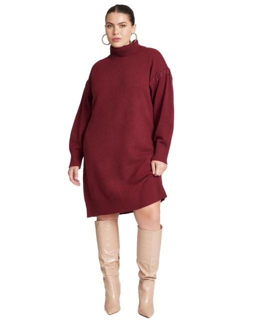 Eloquii Red Plus Size Sweater Mini Dress With Lace Detail
