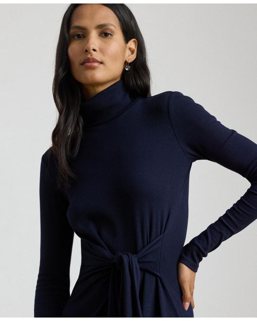 Ralph Lauren Blue Tie-front Turtle Neck Dress