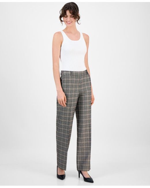 Anne Klein White Plaid Wide Leg Mid Rise Pants 0p 16