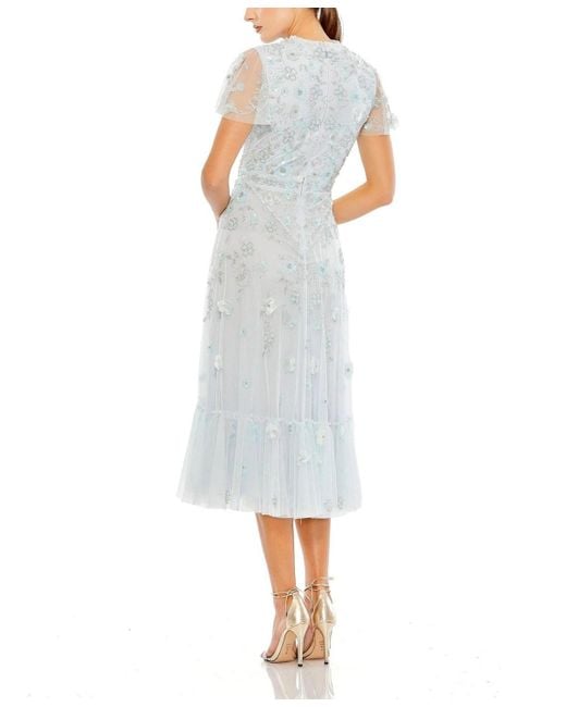 Mac Duggal White Embellished High Neck Cap Sleeve A Line Dress