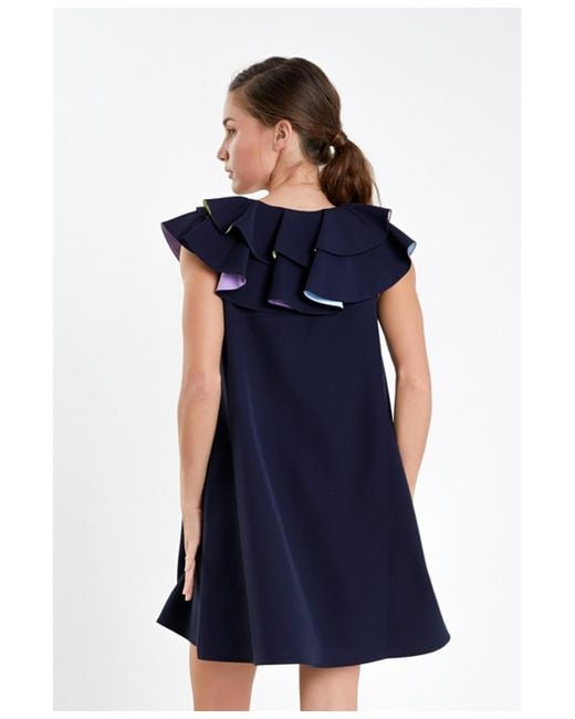 English Factory Blue Multi Color Contrast Mini Dress