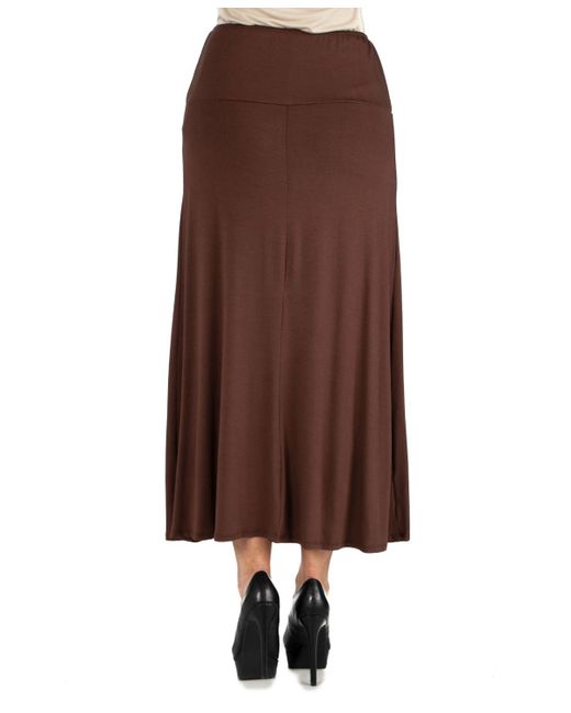 24seven Comfort Apparel Brown Elastic Waist Maxi Skirt