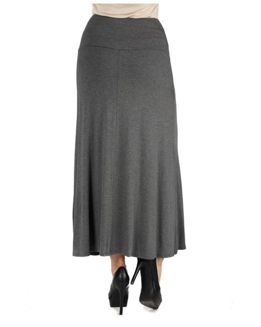 24seven Comfort Apparel Gray Elastic Waist Solid Color Maxi Skirt