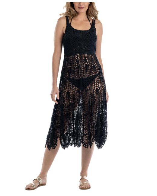 Dotti Black Cotton Crochet Sleeveless Cover-up Dress