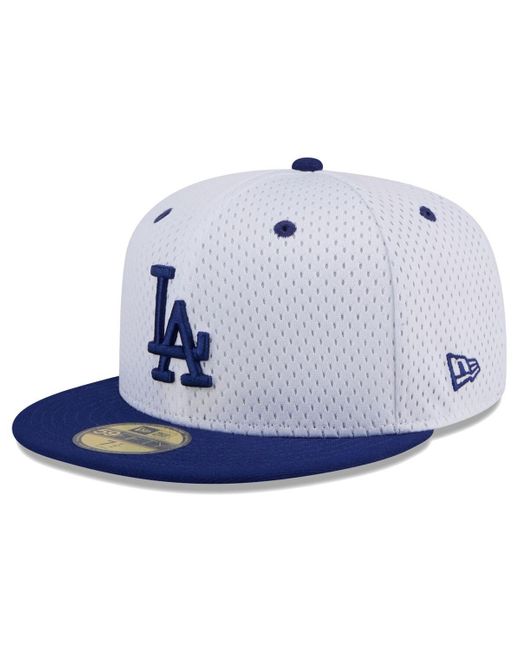 KTZ Blue White Los Angeles Dodgers Throwback Mesh 59fifty Fitted Hat for men