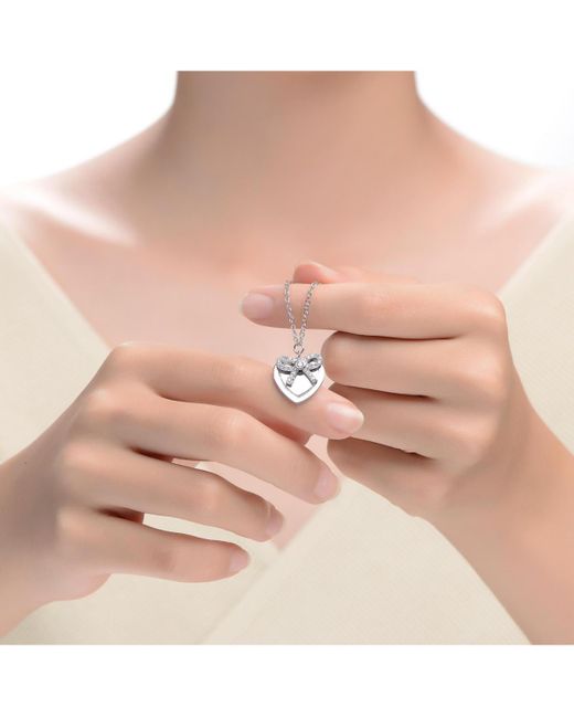 Rachel Glauber Chic White Gold Plated Tie Ribbon On Heart Shaped Pendant
