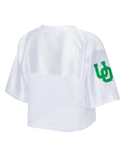 ZooZatZ White Oregon Ducks Mesh Cropped V-neck T-shirt