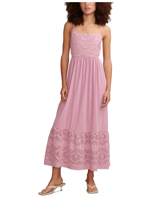 Lucky Brand Pink Cotton Cutwork Sleeveless Maxi Dress