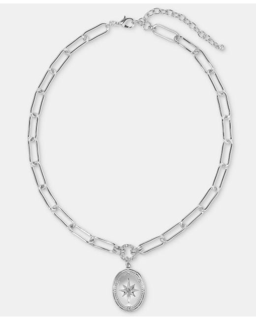 On 34th White Pave Star Oval Locket Pendant Necklace